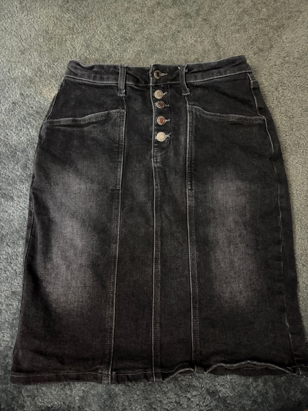 High-Waist Black Washed Denim Pencil Skirt
